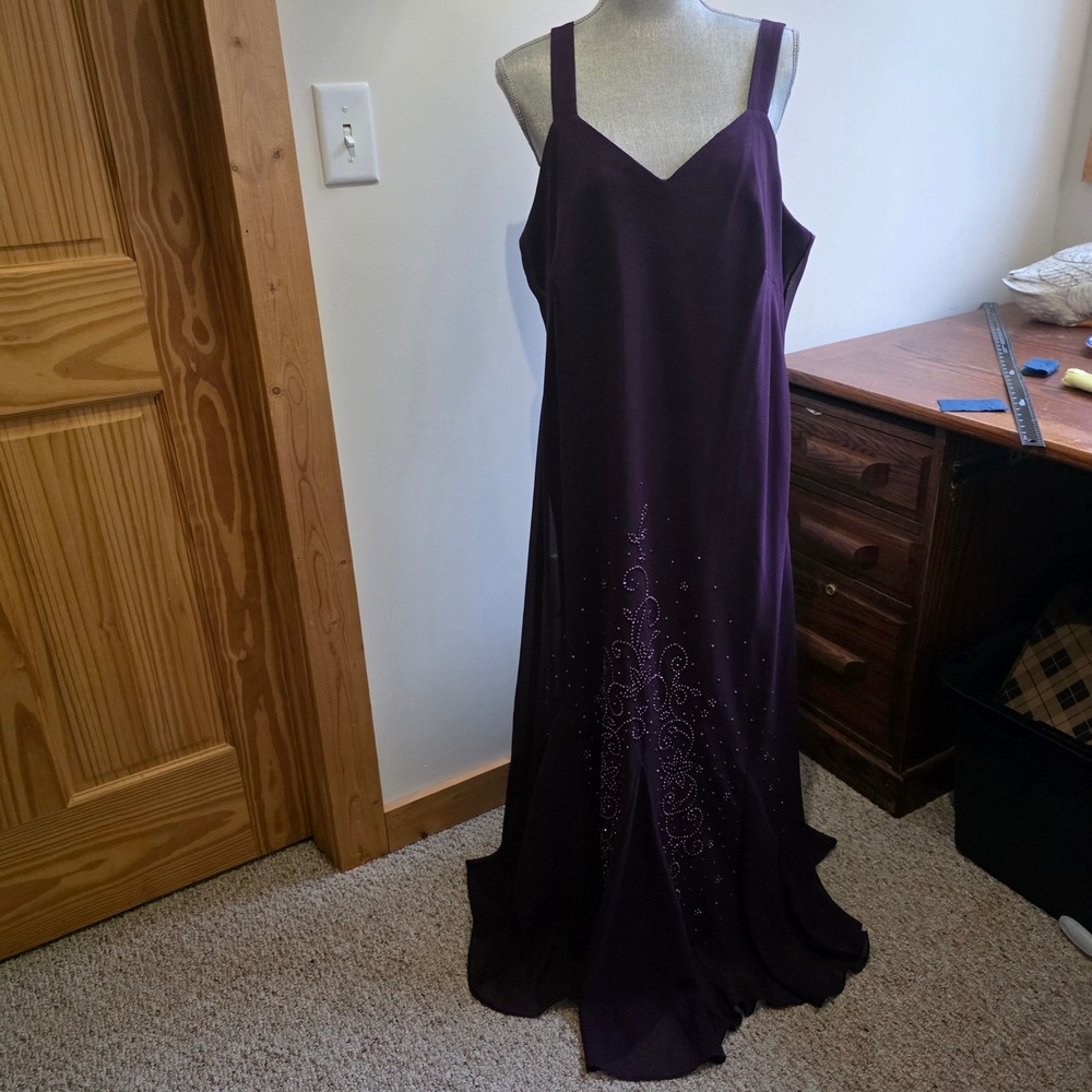 Vintage 90s Y2K Purple Beaded Formal Maxi Dress Plus Size 20W Fairygoth Whimsy